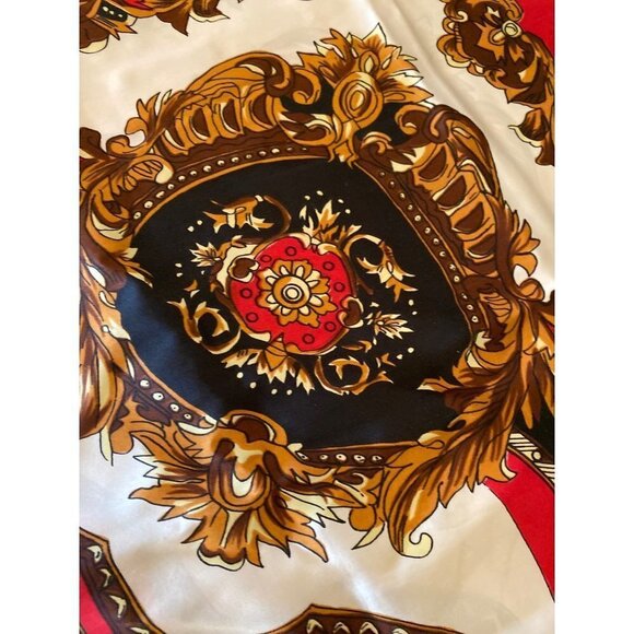 Red Gold Vintage 1980's Silk Scarf Large - Picture 2 of 5